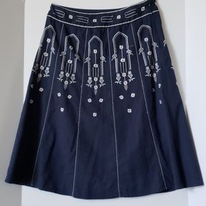Navy Blue Skirt w/White Applique Stitching Size 10
